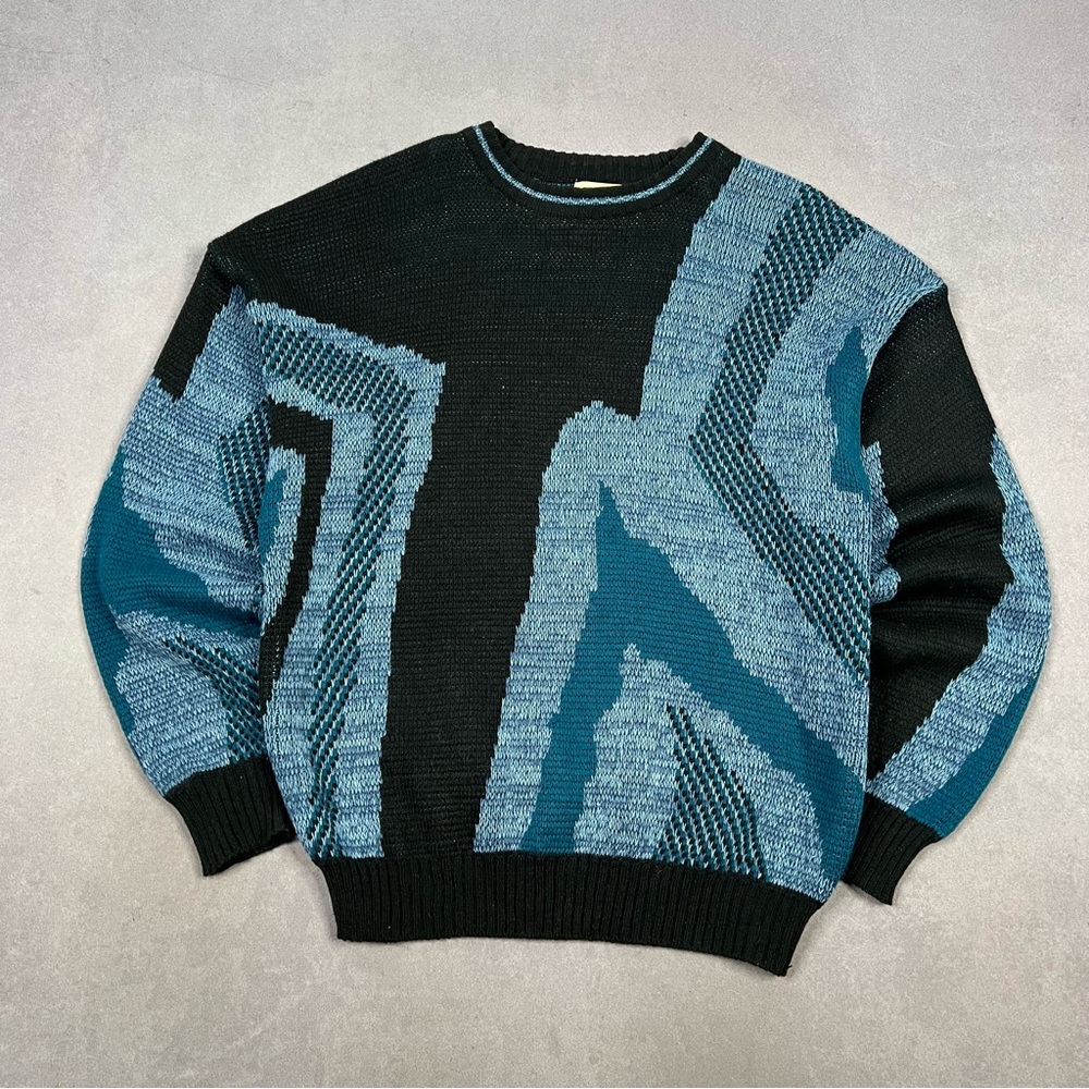 Vintage Black & Teal Geometric Crewneck Sweater